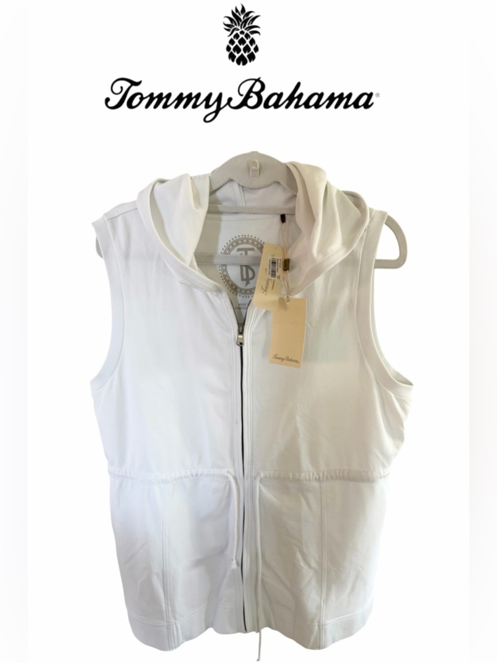Tommy Bahama Mai Tai Sleeveless Hoodie White NWT Women’s S Resort Luxe Zip Vest